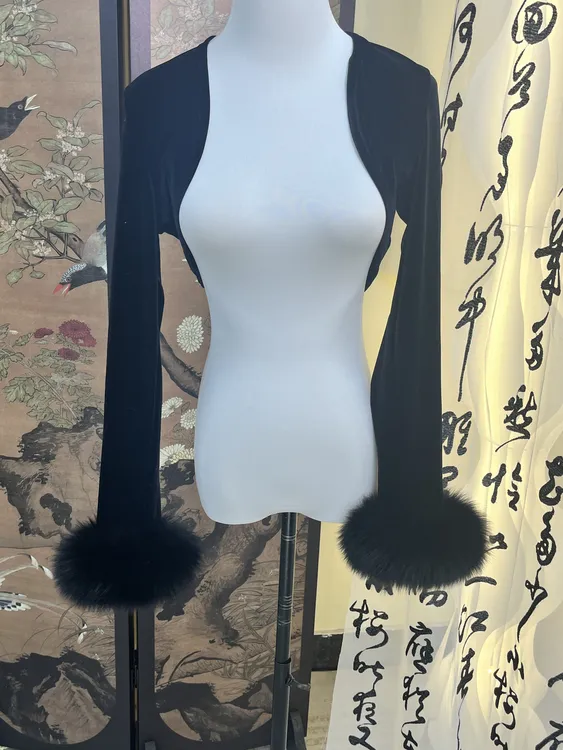 秋辞香~丝绒百搭秋冬国风短外套显瘦百搭狐狸毛毛坎肩