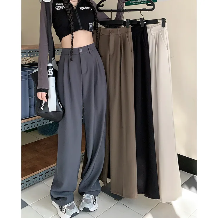 西装裤女春秋2025新款小个子高级感垂感休闲窄版阔腿黑色直筒裤子