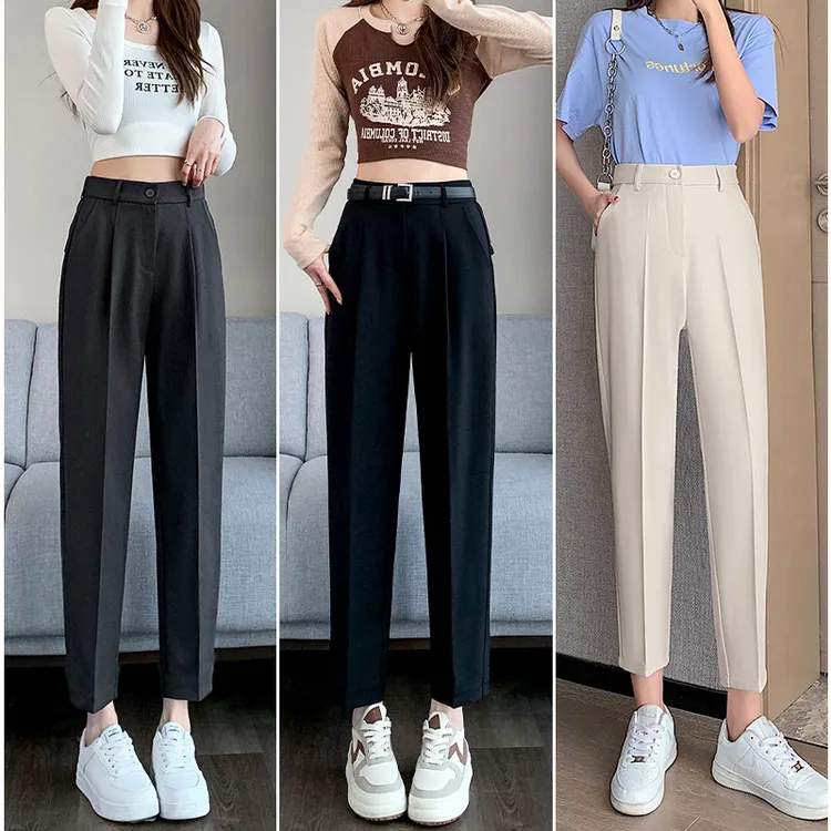 芝越春夏秋小个子西装裤女裤子薄款哈伦裤八九分萝卜休闲烟管裤