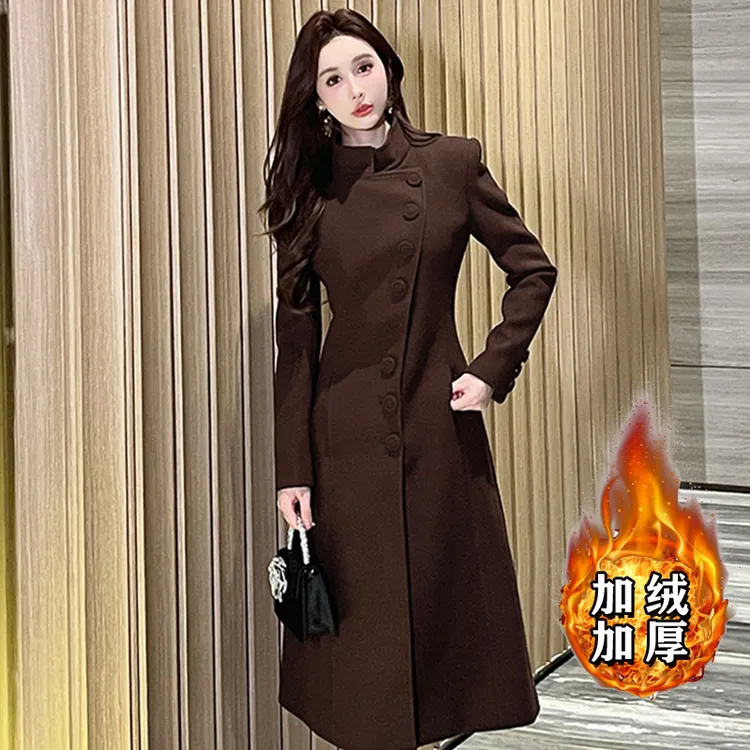 【加绒加厚】显瘦气质时尚长袖赫本风中长款修身名媛收腰连衣裙2769