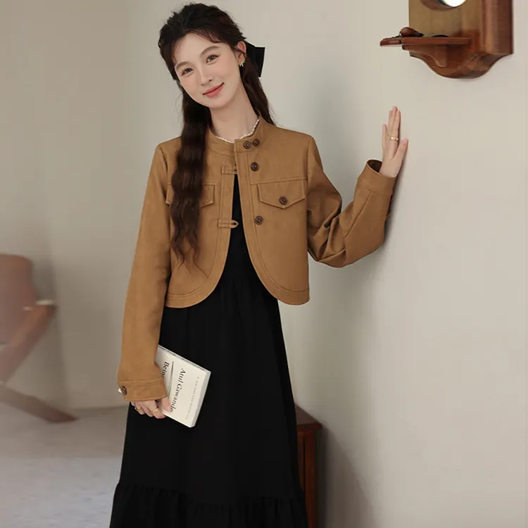 【两件套】美拉德短外套连衣裙女2025新秋穿搭显瘦法式气质长裙1790
