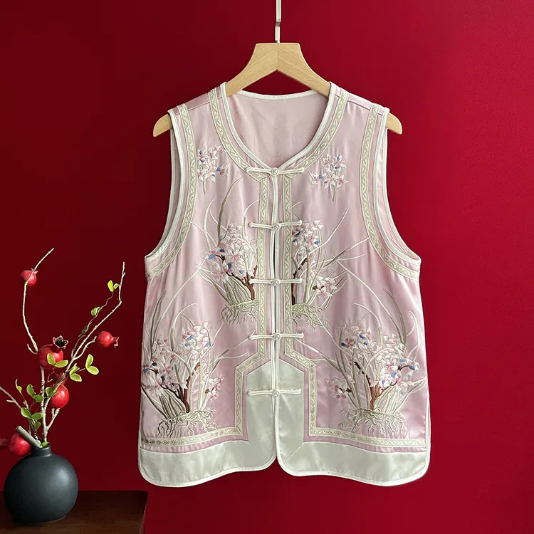 新中式国风复古优雅高端秋季女上衣无袖外搭背心坎肩重工刺绣马甲