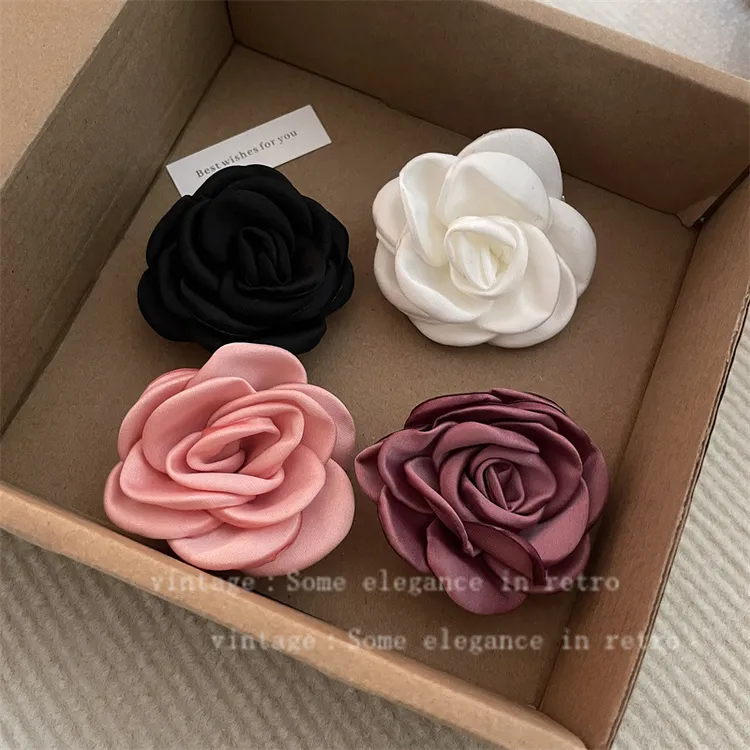 合金布艺胸针 法式复古小香风胸针发夹女山茶花白色玫瑰气质配饰