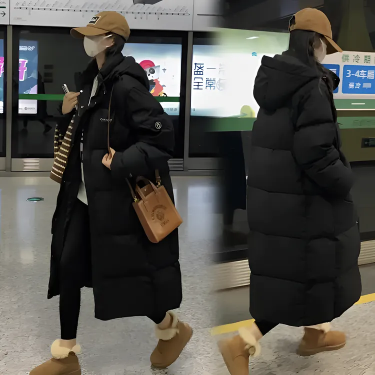 长款棉服保暖过膝简约时尚百搭连帽韩款宽松潮流休闲简约ins