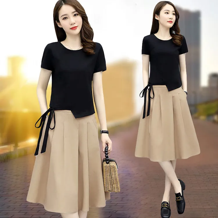 连衣裙女夏小个子新款显瘦套装时尚洋气漂亮设计感裙子两件套