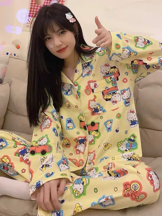长袖睡衣女可爱HelloKitty新款春秋季卡通家居服套装ins韩版外穿