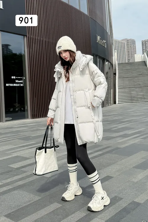 2024新款高级设计感显瘦时尚休闲连帽中长款羽绒服外套#A901