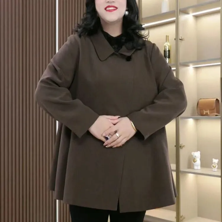 丹思慕大码女装保暖外套宽松气质简约休闲时尚百搭翻领外套ZB6202