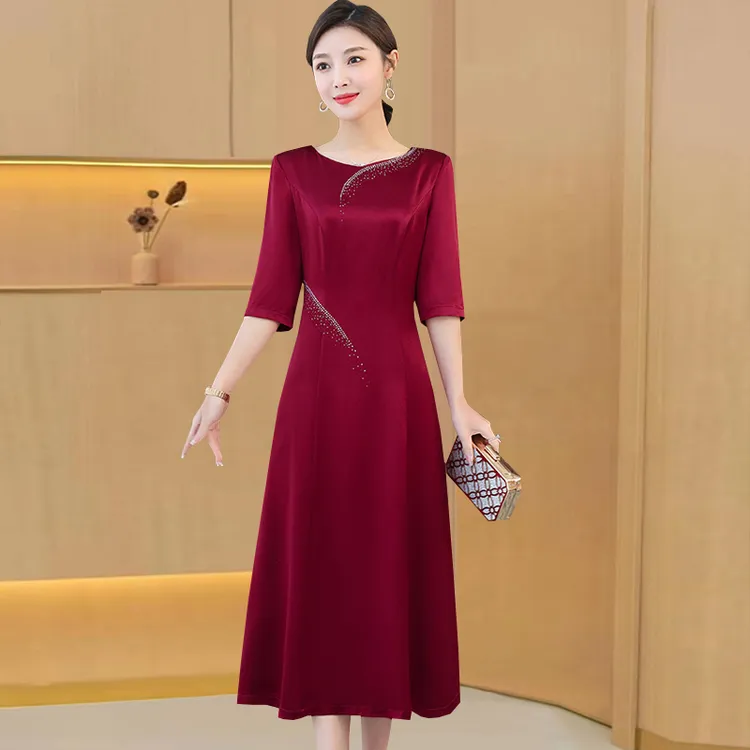 中年妈妈婚宴装连衣裙女夏季高贵洋气婚庆结婚礼服时尚喜婆婆喜服