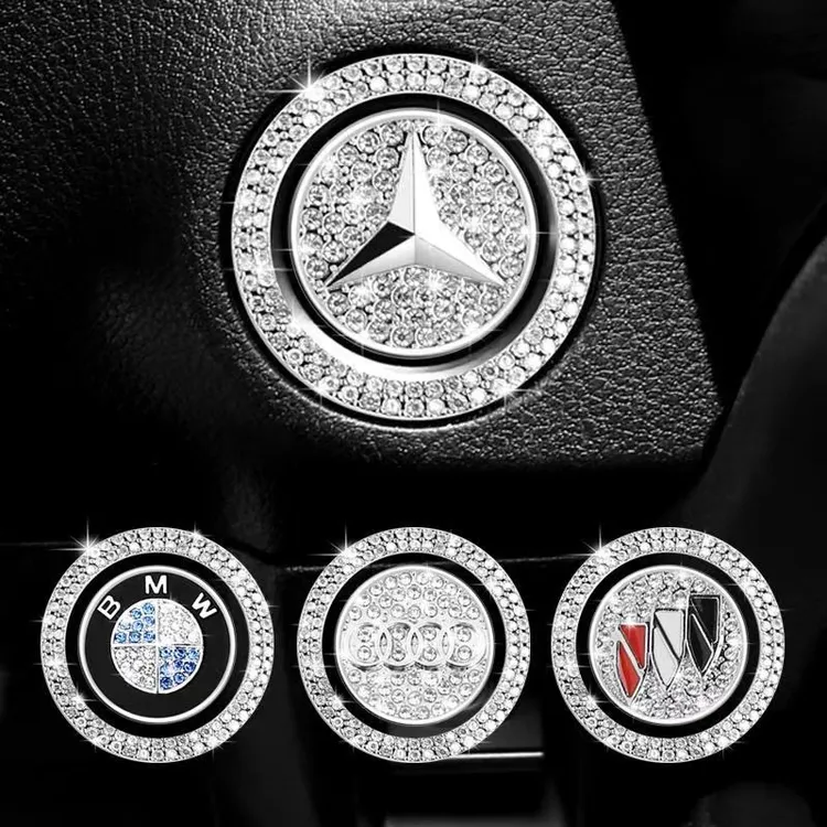 汽车载改装点火开关一键启动装饰贴按键保护盖镶钻圈车内用品女