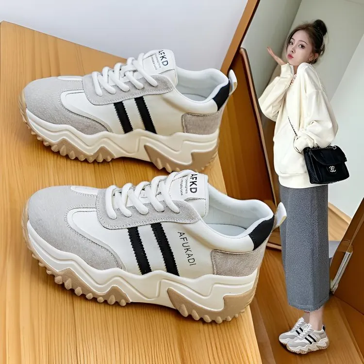 内增高7cm厚底真皮老爹鞋女2025秋季爆款ins不累脚百搭防滑休闲鞋