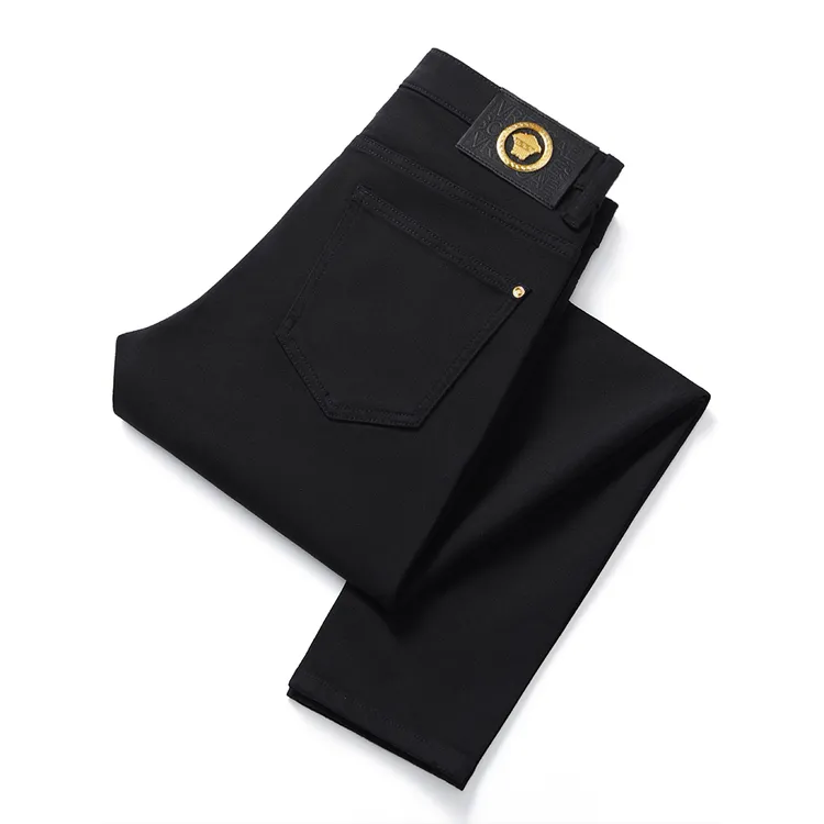 男士秋冬潮流牛仔裤男款修身直筒纯黑色弹力裤子百搭休闲商务厚款