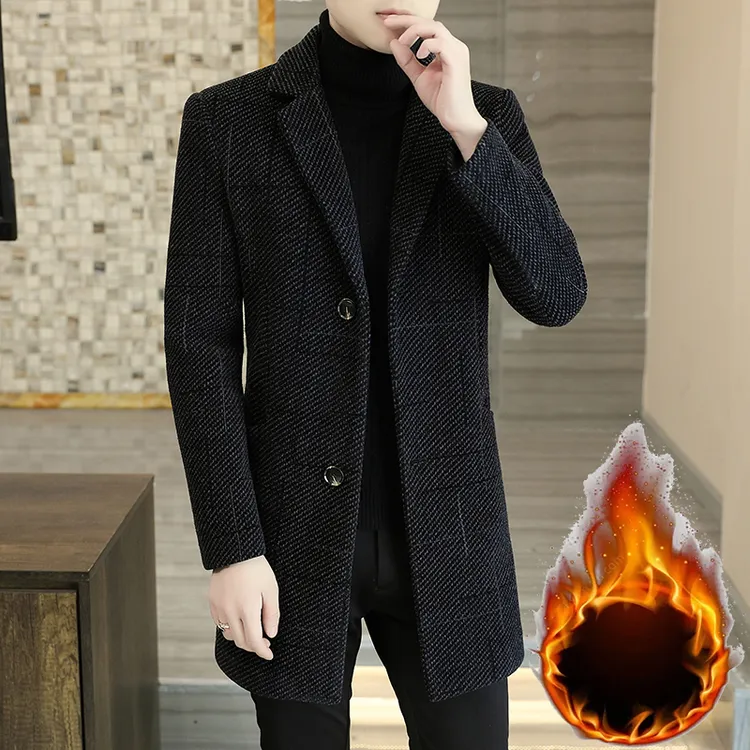 高档毛呢外套男冬装中长款时尚加厚呢子大衣保暖品质男装上衣1129