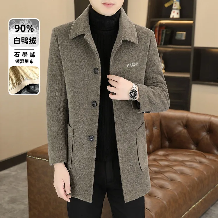 高档毛呢外套男冬装中长款时尚帅气加厚呢子大衣保暖品质男装上衣