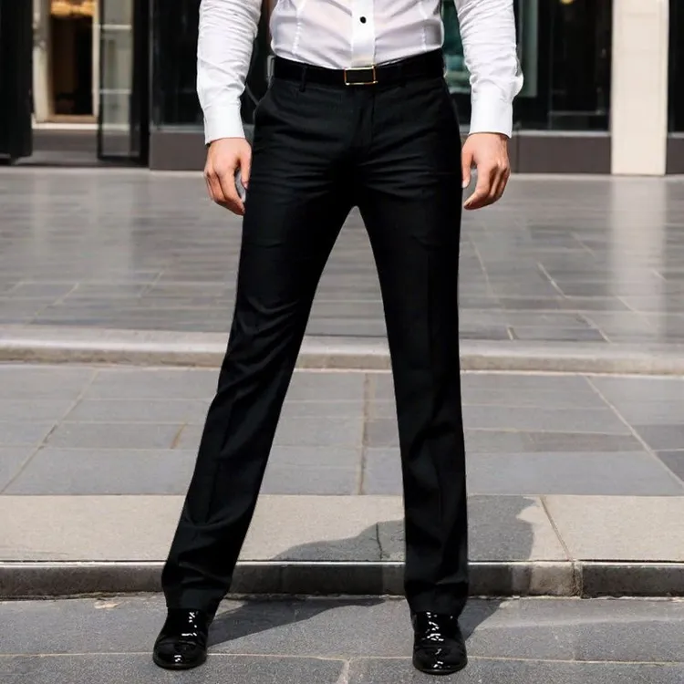 YUEMOYI时尚修身直筒西装裤男士黑色垂感休闲裤高档弹力韩版西裤