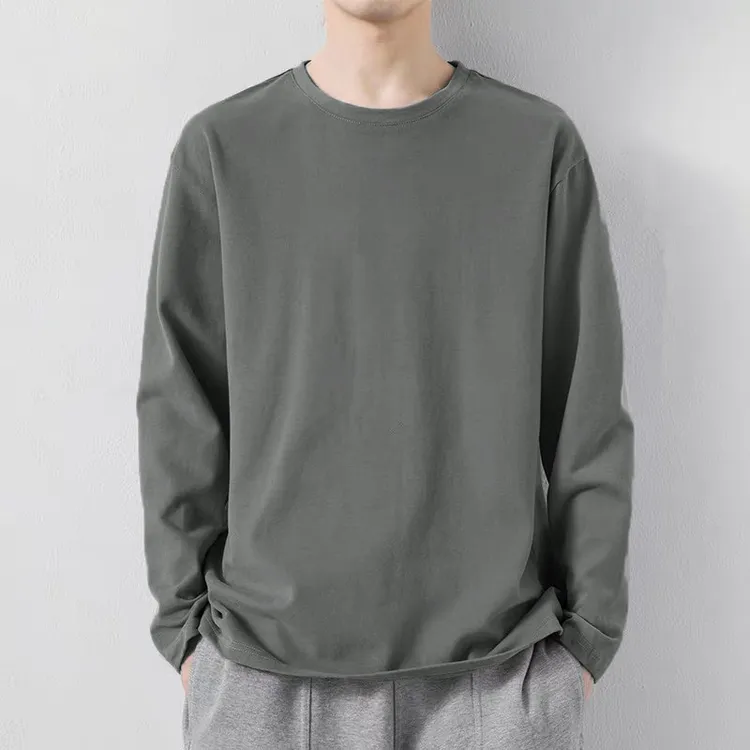 270g重磅纯棉男士长袖T恤纯色白黑秋衣上衣男体恤秋季内搭打底衫