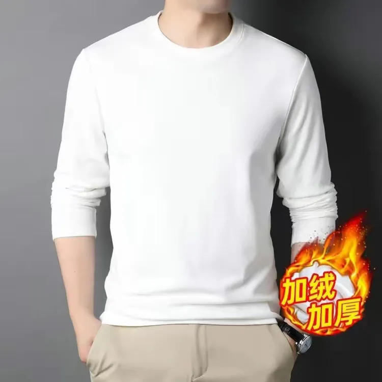 450克重磅加绒加厚长袖t恤男圆领纯色保暖打底衫秋冬款内搭上衣男