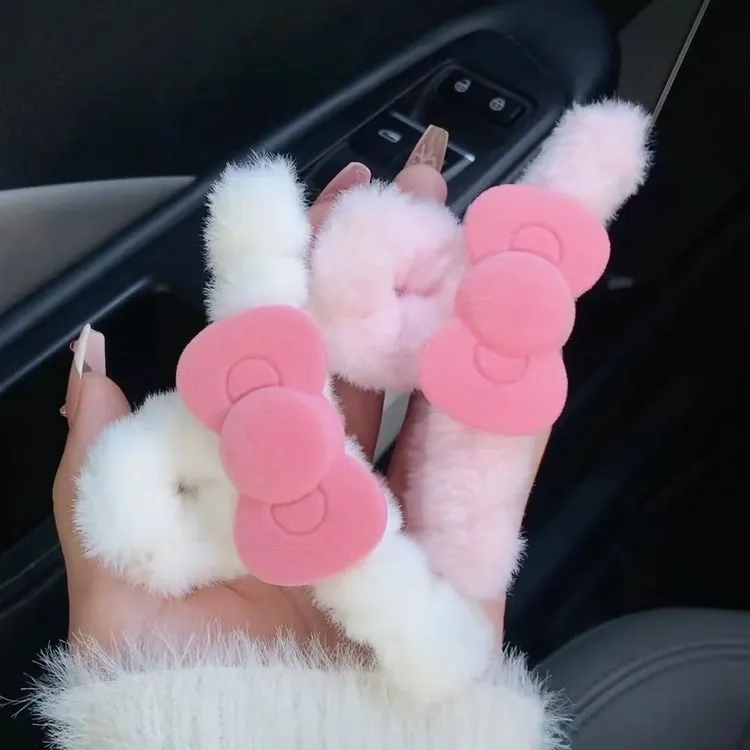 可爱粉色蝴蝶结kitty毛绒绒抓夹后脑勺盘发夹鲨鱼夹大号百搭发饰