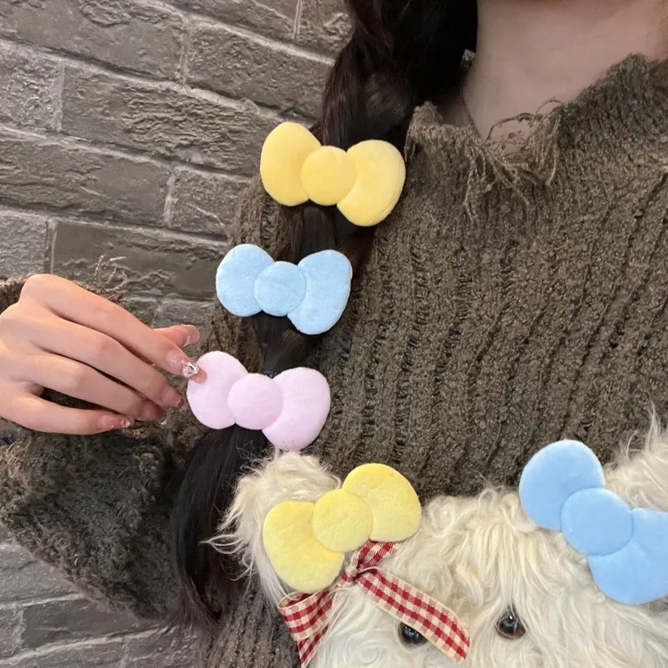 婴儿绒蝴蝶结发夹可爱少女甜美软萌边夹ins毛绒秋冬学生发饰发卡
