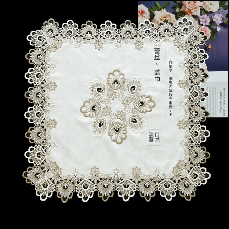 唯米9931欧式田园蕾丝防尘罩套遮盖布艺刺绣镂空方形家具多用盖巾