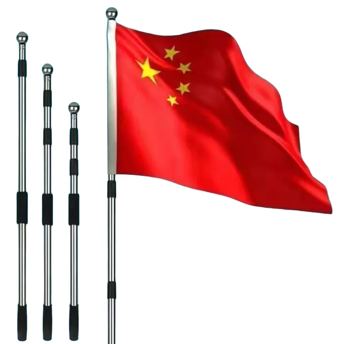 户外手持红旗多功能手摇伸缩旗杆五星红旗杆活动伸缩加厚不锈钢杆