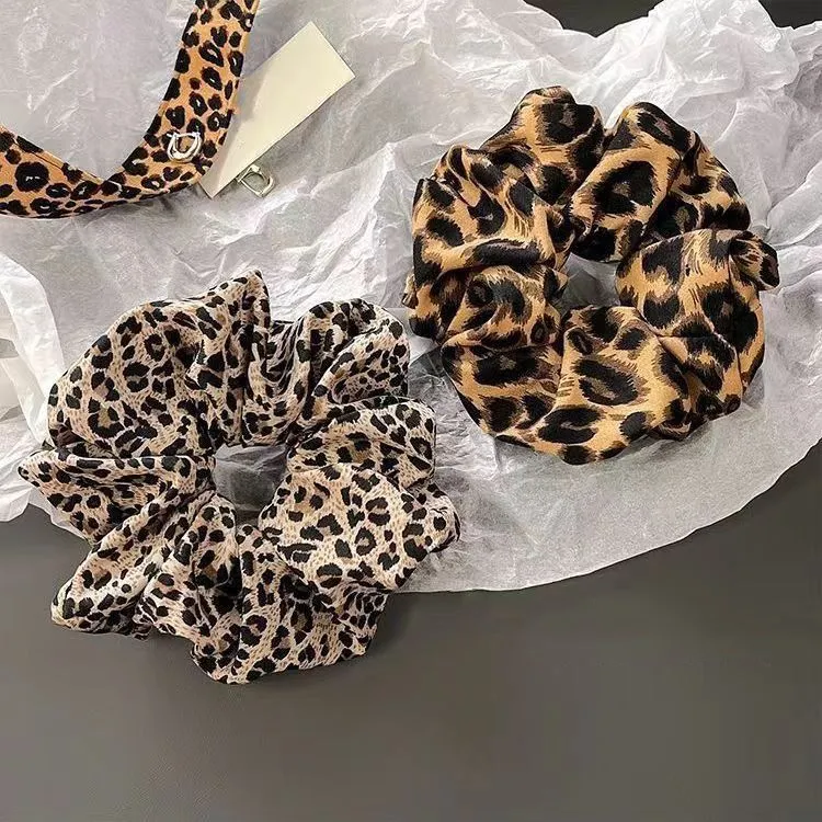 复古辣妹豹纹大肠发圈女扎丸子头马尾发绳高弹力皮筋不伤发头饰品