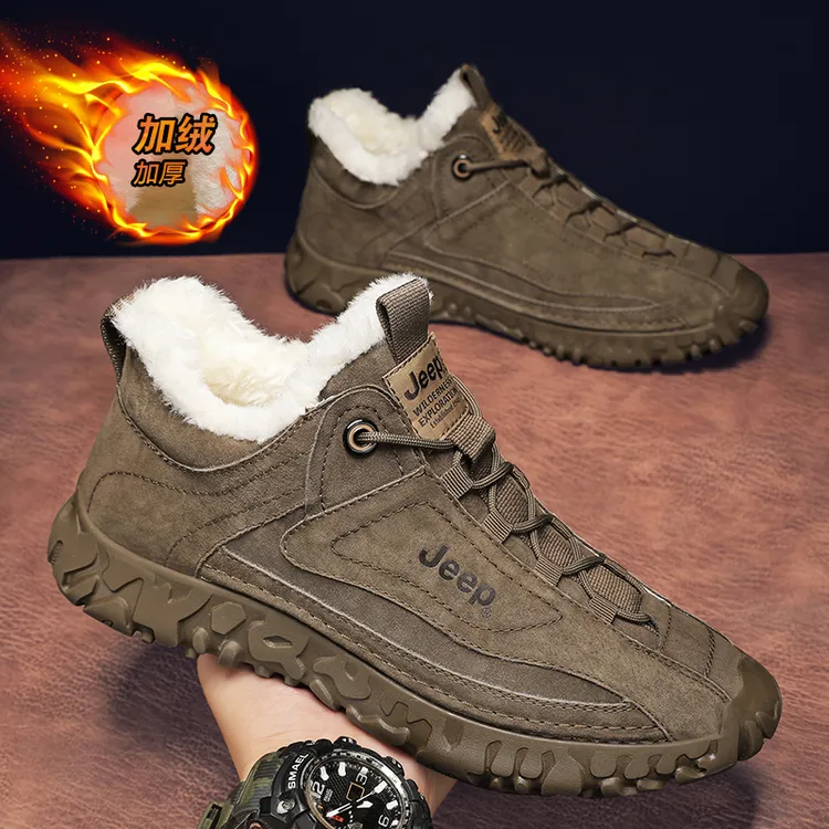 JEEP吉普男士工装棉鞋2025新款真皮加绒加厚户外徒步耐磨雪地靴