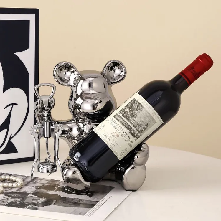 暴力熊红酒架摆件轻奢现代高级感简约家居餐厅客厅玄关酒柜装饰品