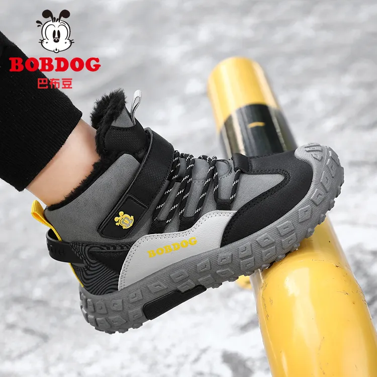 巴布豆男童棉鞋冬季加绒加厚高帮大棉鞋儿童雪地保暖小男孩大童鞋