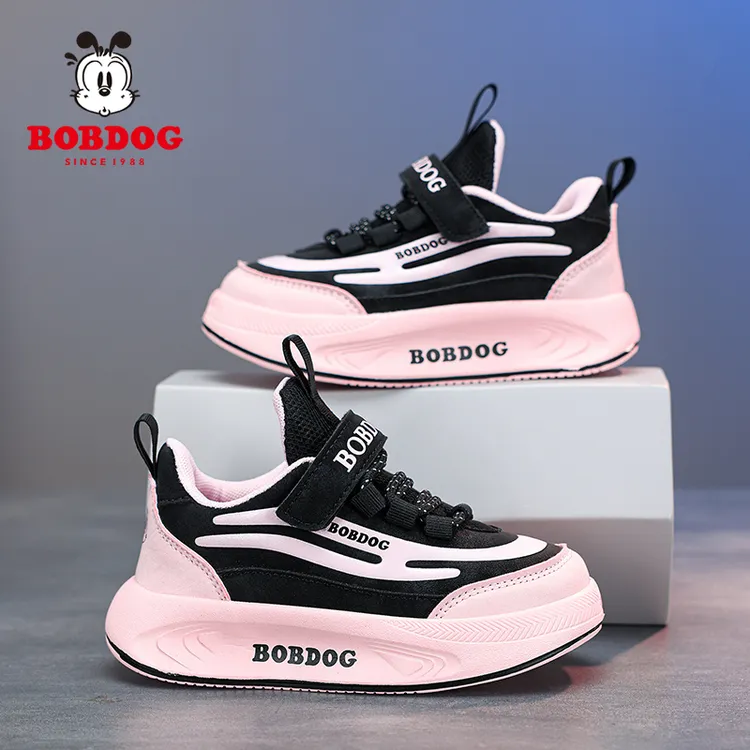 巴布豆女童鞋子2025秋冬皮面防水儿童运动鞋小女孩加绒保暖二棉鞋