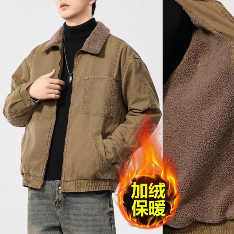 NS3129美式复古新款加厚棉服做旧水洗工装夹克秋冬宽松外套