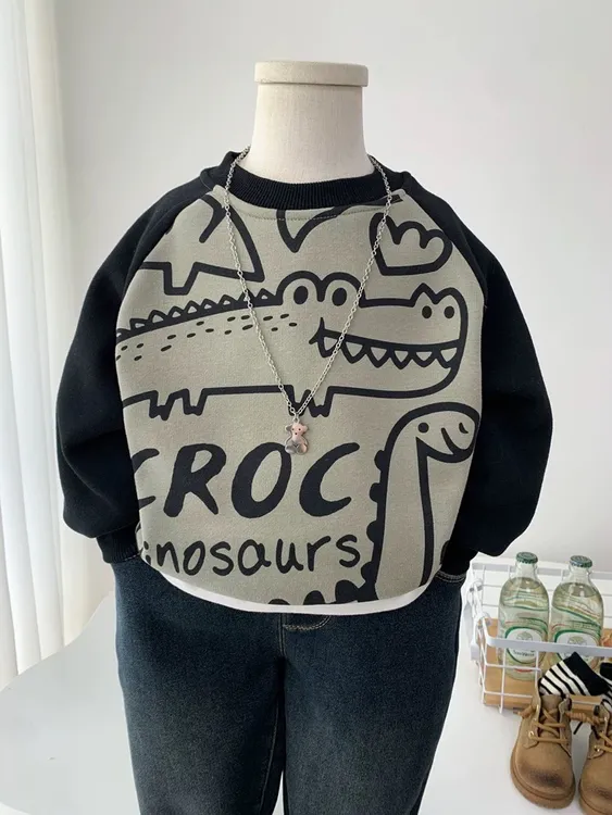 男童款卫衣秋冬加绒款儿童痞帅恐龙童装套头衫时尚百搭男童卫衣