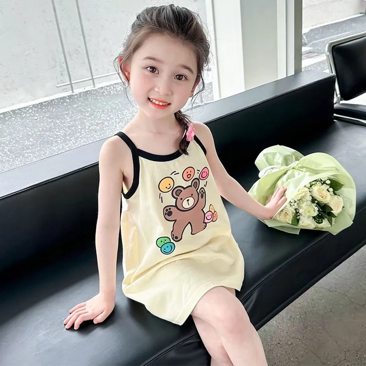 女童纯棉连衣裙夏装2024新款洋气时髦女宝宝吊带裙网红薄款外穿