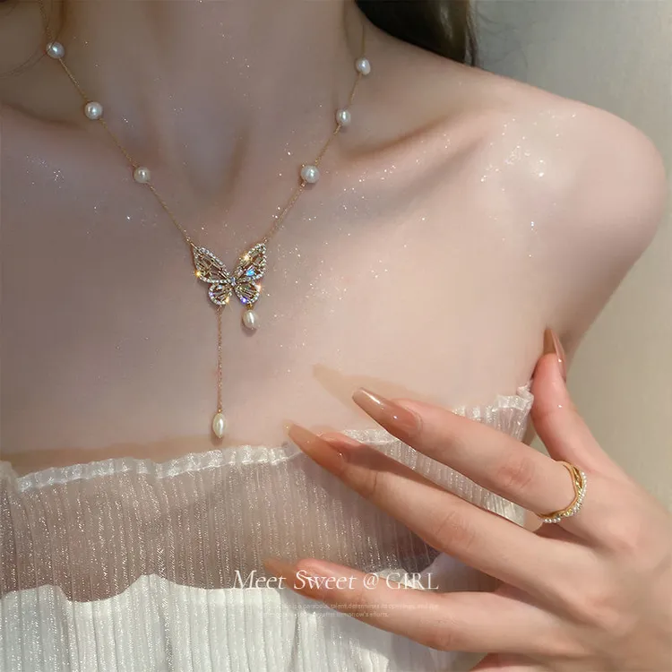 合金亚克力项链项链蝴蝶项链女锁骨链网红气质高级小众颈链夏ins