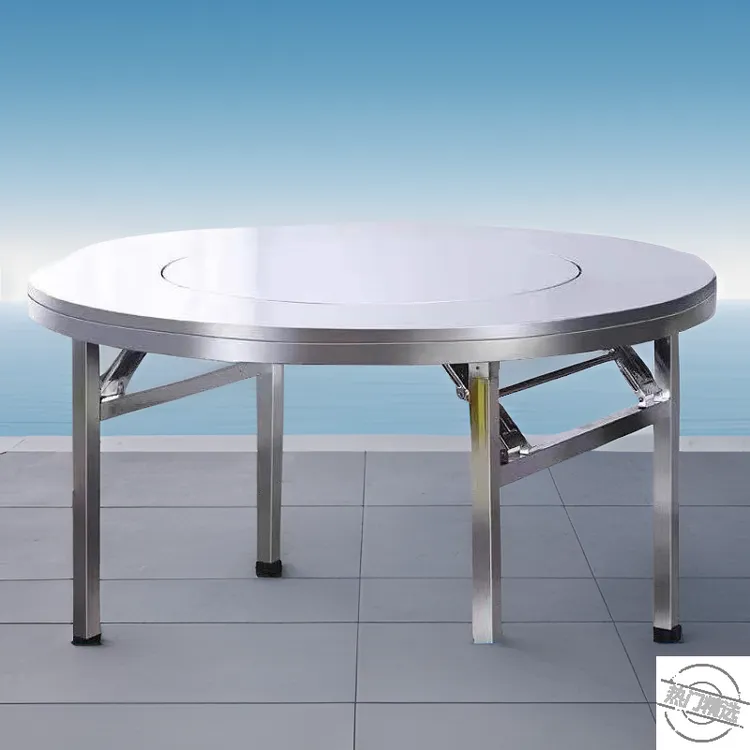 加厚不锈钢折叠圆餐桌转盘式户外烧烤排档餐桌椅大排档圆形饭桌子