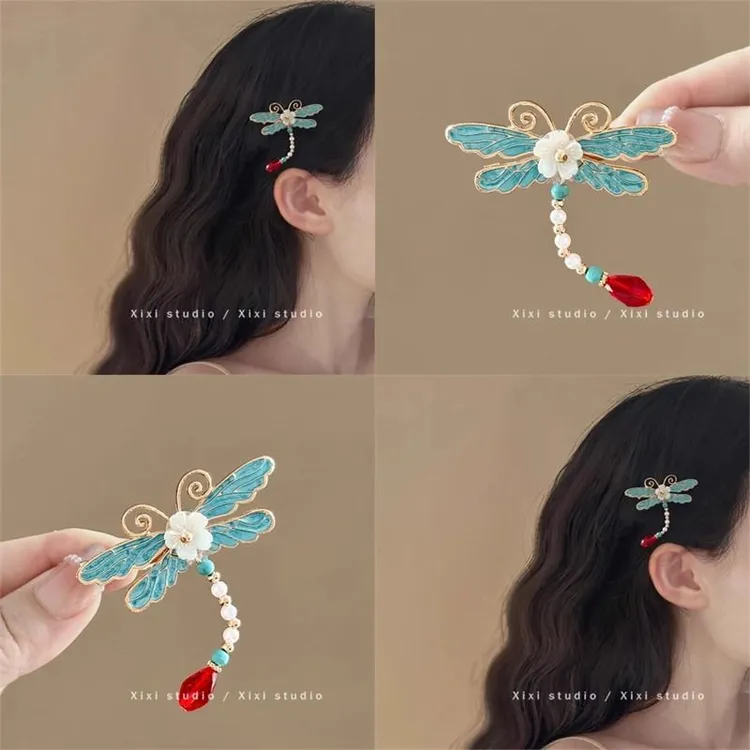 蜻蜓点水! 精致鸭嘴夹发夹!后脑勺汉服配饰仙美侧边夹盘发器头饰