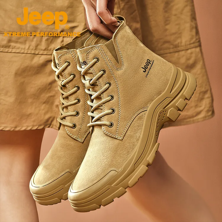 Jeep吉普马丁靴情侣同款秋冬加绒保暖高帮靴子男厚底英伦工装靴女