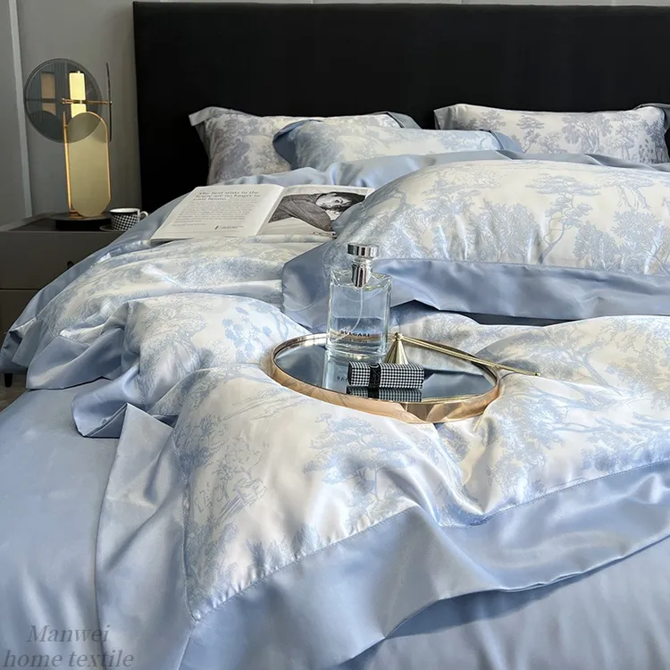 夏季轻奢凉感冰丝四件套床单被套高级感床笠被罩床品三件套单人床