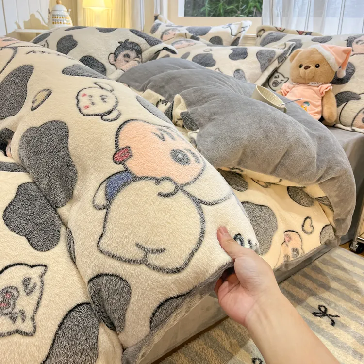 秋冬加绒被套雪花绒家用180x220单件双面加绒珊瑚牛奶绒学生宿舍