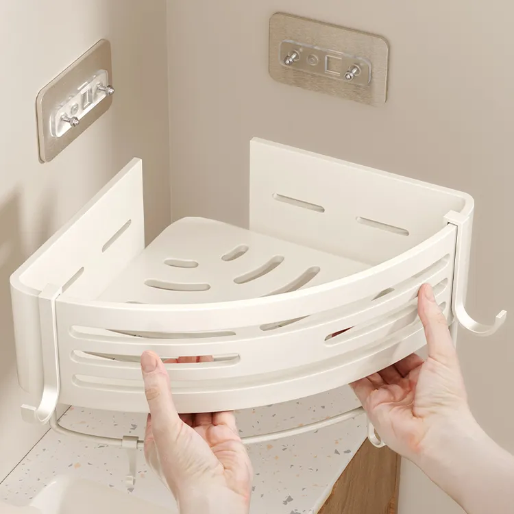 奶油风置物架卫生间家用洗手间收纳盒浴室角架免打孔洗手间置物架