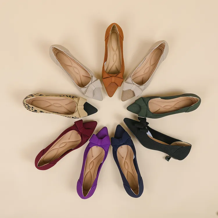 2025年春秋夏新款时尚编织蝴蝶结跟鞋百搭浅口尖头女鞋细跟女单鞋