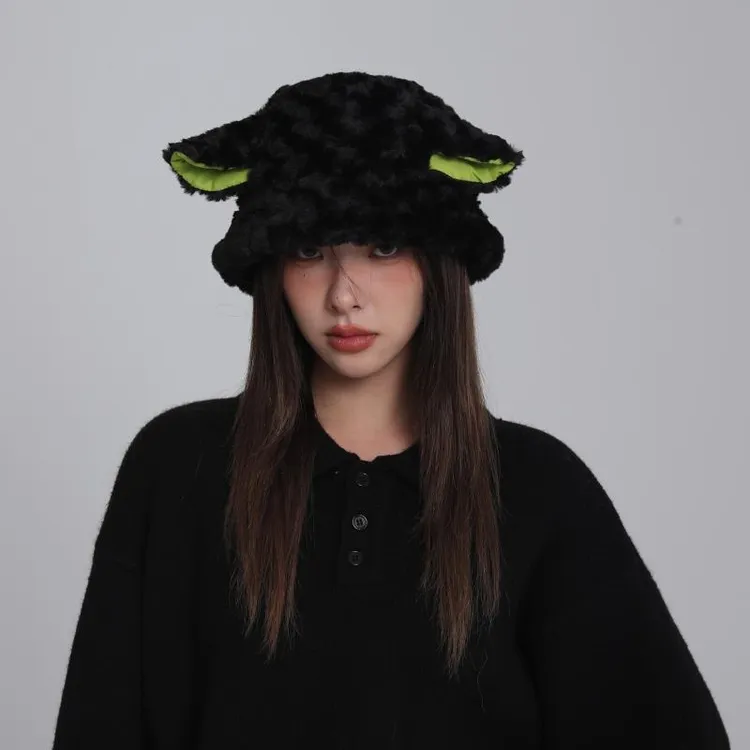 小羊帽子女秋冬渔夫帽针织毛线可爱毛绒帽子冬季毛茸茸耳朵咩咩帽