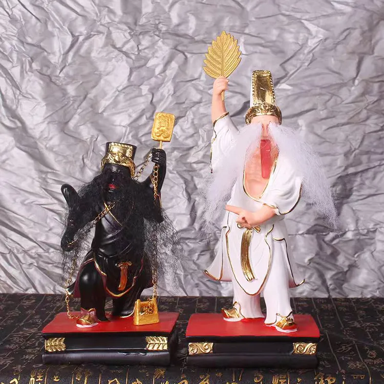 七爷八爷黑白无常像12寸16寸彩绘桌面树脂摆件