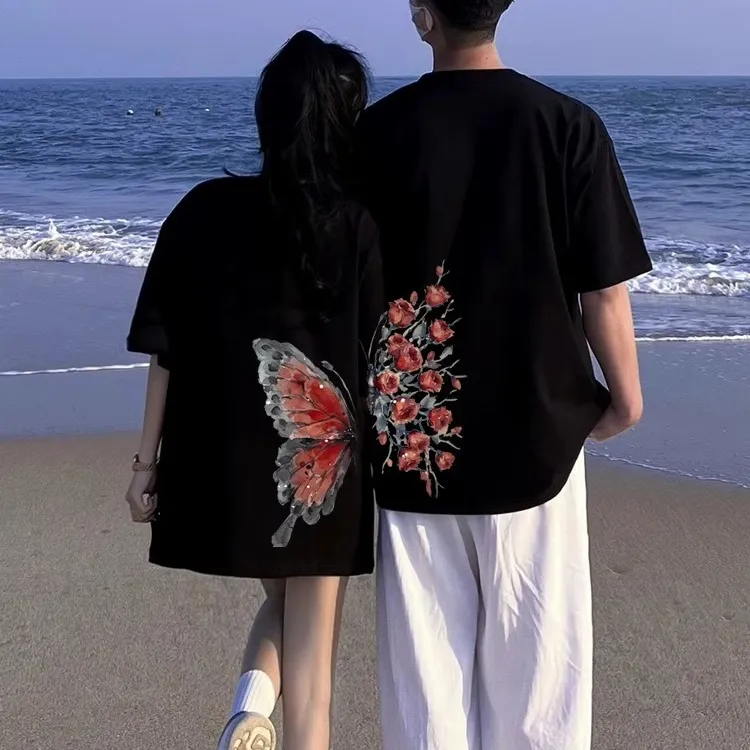 【两件】情侣装夏装T恤短袖2025新款高级感夏天款一男一女潮牌纯棉