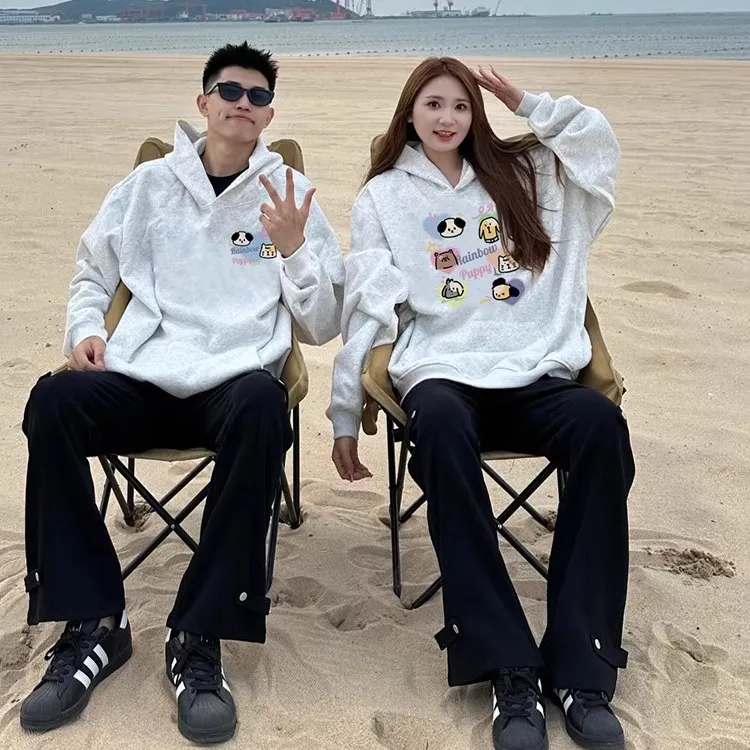 纯棉情侣装冬季连帽卫衣春秋款2025新款小狗高级感小众ins慵懒风