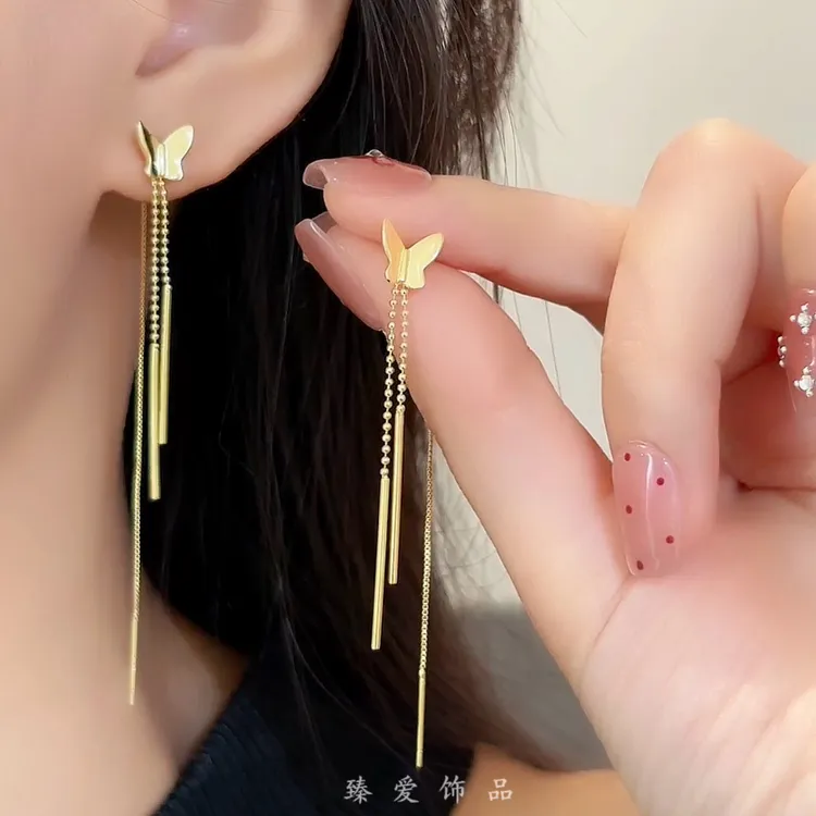 铜合金耳饰 仙气精美素款精致蝴蝶耳线简约耳坠超仙百搭