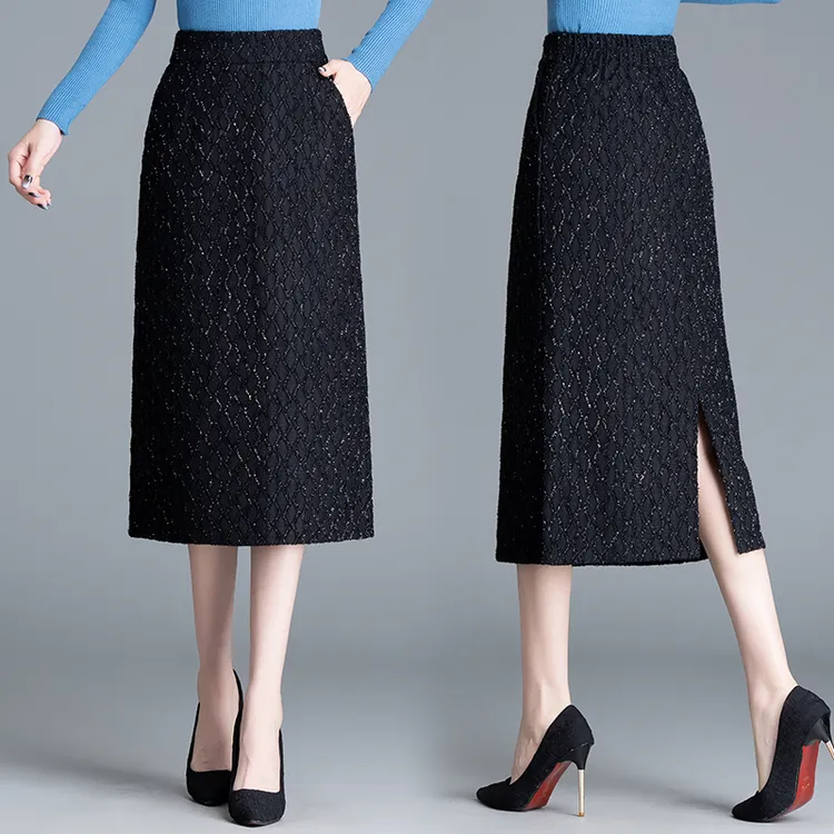 小香风半身裙女2024秋季新款高腰包臀裙中长款气质弹力直筒一步裙