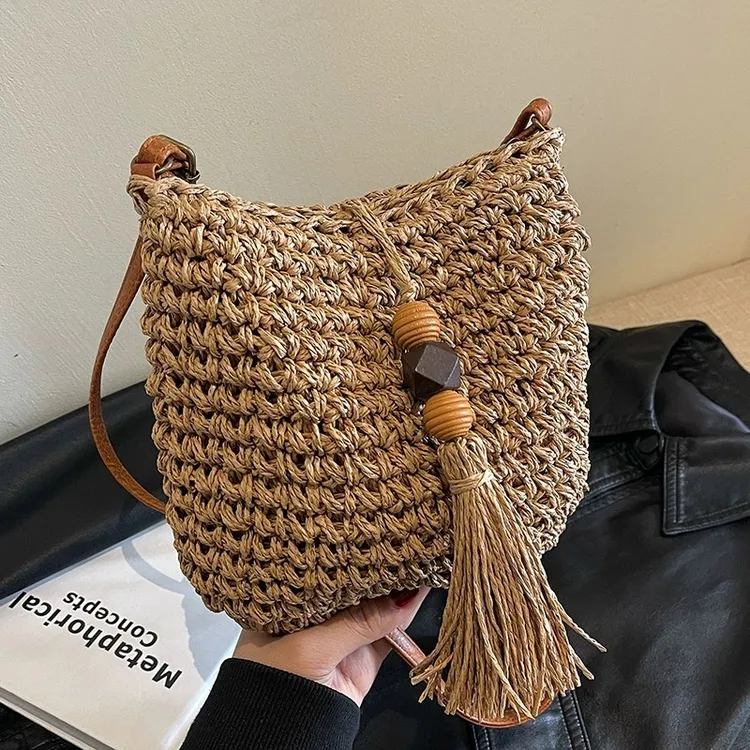 店长推荐编织草编包包女夏季百搭海边度假斜跨手机包高级感小包