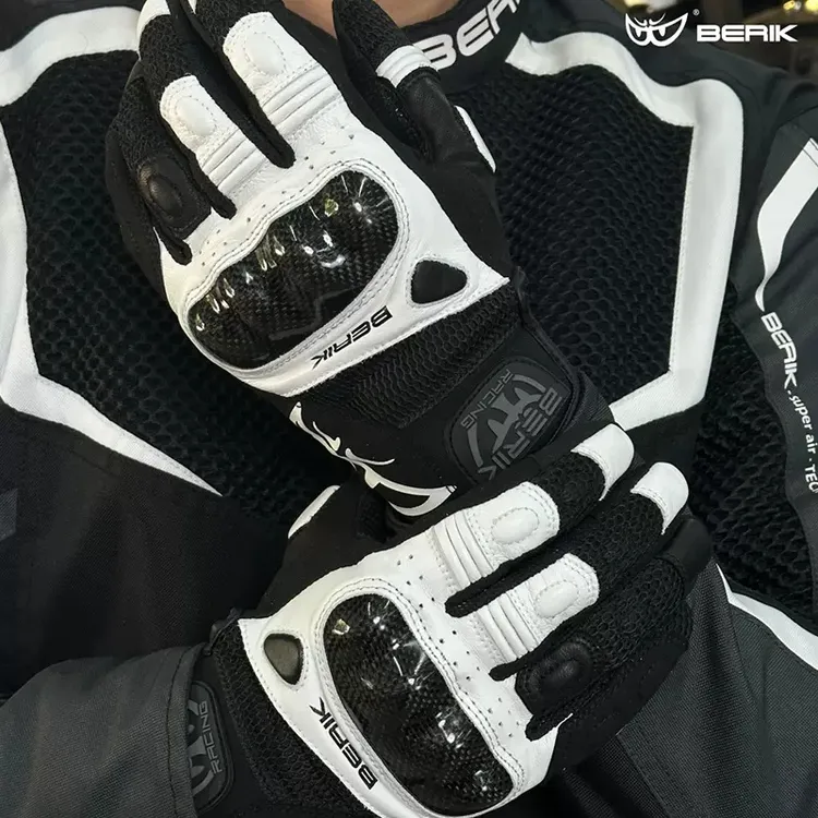 正品BERIK大眼摩托车骑行防摔夏季网眼真皮碳纤维手套触屏男女款