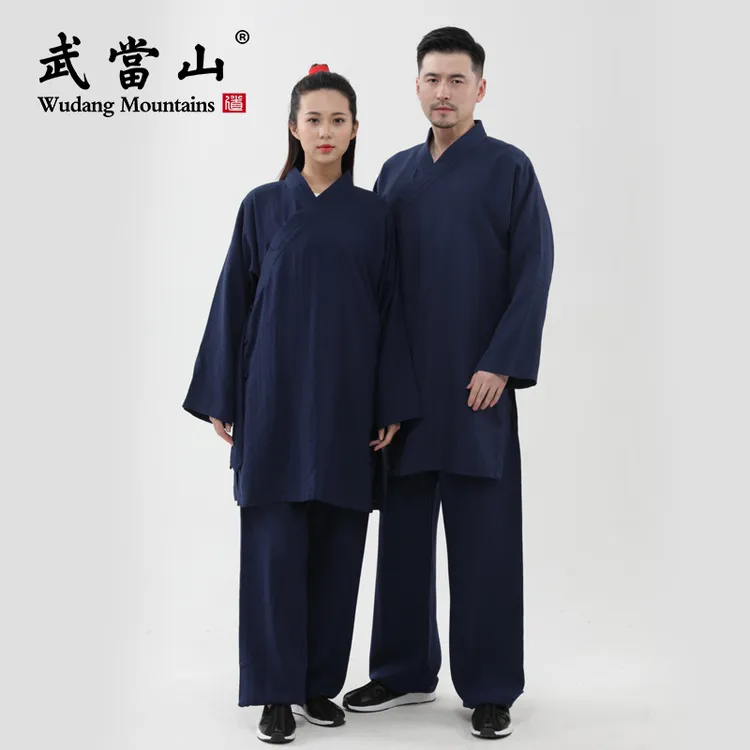 武當山斜襟中袍套装太极服薄款中式国风男女款套装武当山传统服饰